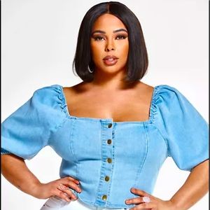 Denim Crop Top w/ Gold Buttons